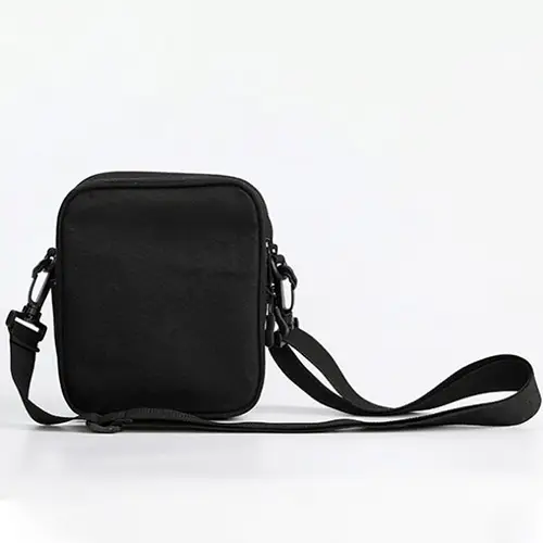 Compact Black Crossbody Bag with Secure Storage and Customizable Logo